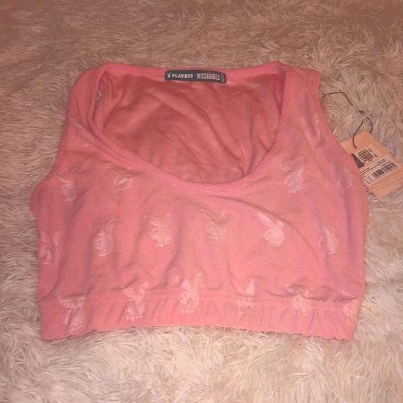 PLAYBOY Tops - NWT Medium Playboy X Misguided Barbie Pink Sleeveless Scop Neck Crop Top